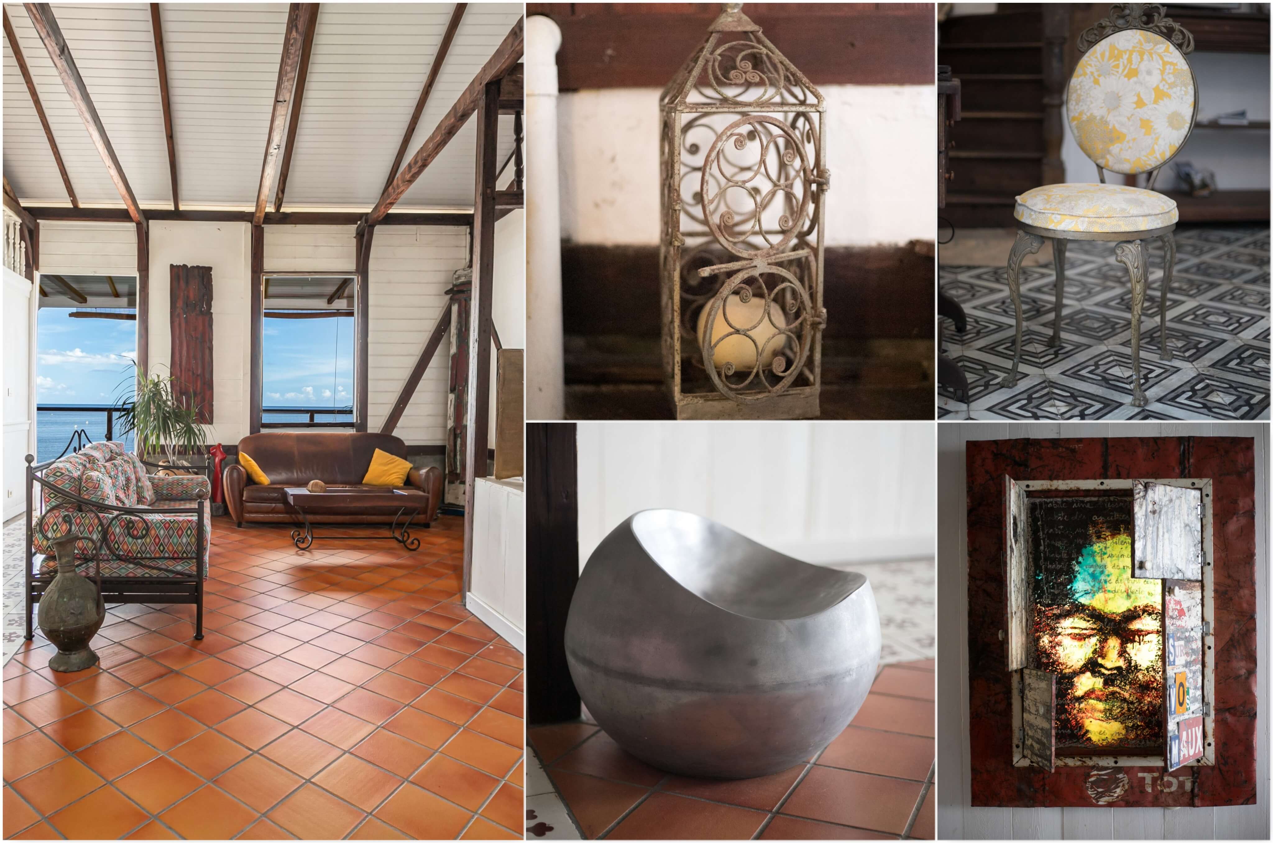 Terrasse extérieure avec vue sur la mer des Caraïbes